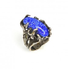 inel modernist " Bijoux D'art ", din bronz argintat. lapis lazuli. Danemarca anii '60